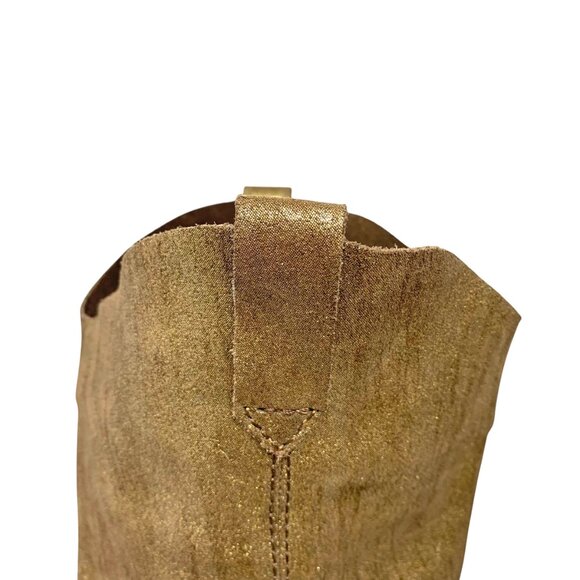 CYNTHIA VINCENT‎ Shimmery Brass Toned Leather Western Styled Mid-Calf Boot - Picture 12 of 13